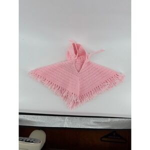 18in Doll Handmade Pink Crochet Hooded Poncho Fringe